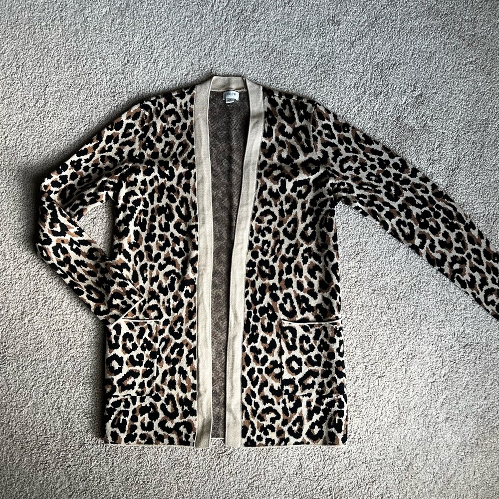 J. Crew Textured Knit Cardigan in Cream and Brown